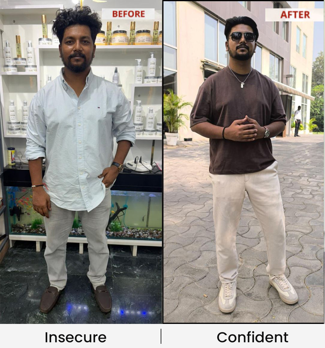 Before-and-after professional style transformation for a man